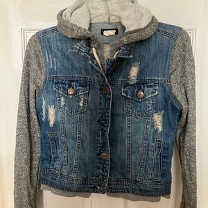 Denim and Gray Hooded Jacket